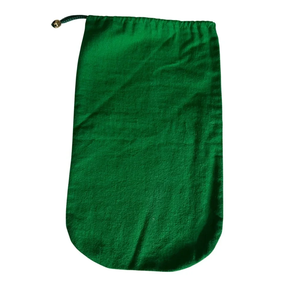 Vintage Gucci Green Flannel Drawstring Dust Bag Pouch Gold Bead 14.5 X 9